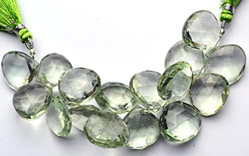 8 inch Strand of Natural Brazilian Prasiolite 17-18 mm Heart Faceted briolette Beads for DIY Jewelry Making. |BRIO_01288
