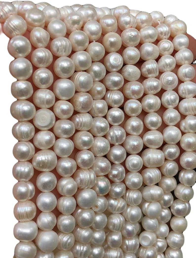 13 inch Strand of Natural gem Fresh Water Pearl, 9x10mm Round Smooth Beads for DIY Jewelry Making. | Beads_03756