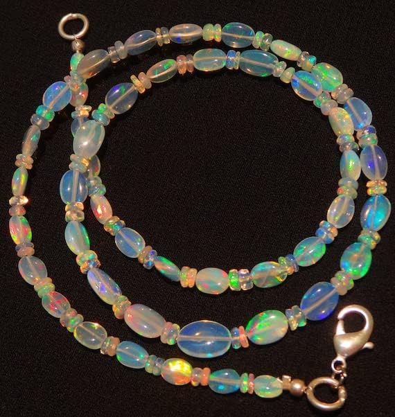 BEADS GEMSTONE 1 Strand Natural Ethiopian Opal Super Quality 4x6 to 6x8MM Nugget & 3MM Rondelle Bead Necklace 17 Inch Long Long Code-HIGH-11627