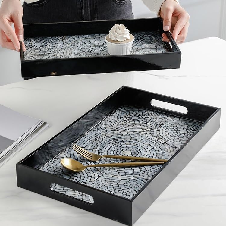 Tray Decor European Coffee Table Shell Tea Tray Home Decoration Fruit Tray Skin Care Jewelry Storage Tray Food Tray(B,Medium)