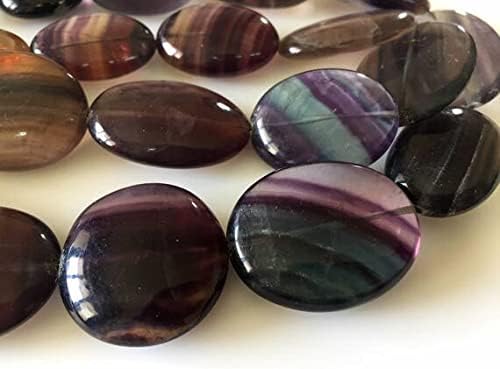 24mm to 36mm Purple Fluorite Oval Tumble Beads, Natural Smooth Purple Fluorite Beads, 23 Inch Strand