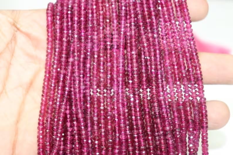 AAA+ Quality Rubelliet Faceted Rondelle 3.5-4mm Beads Natural Pink Tourmaline Rubellite Deep Color Wholesale Beads Strand for Jewelry Making