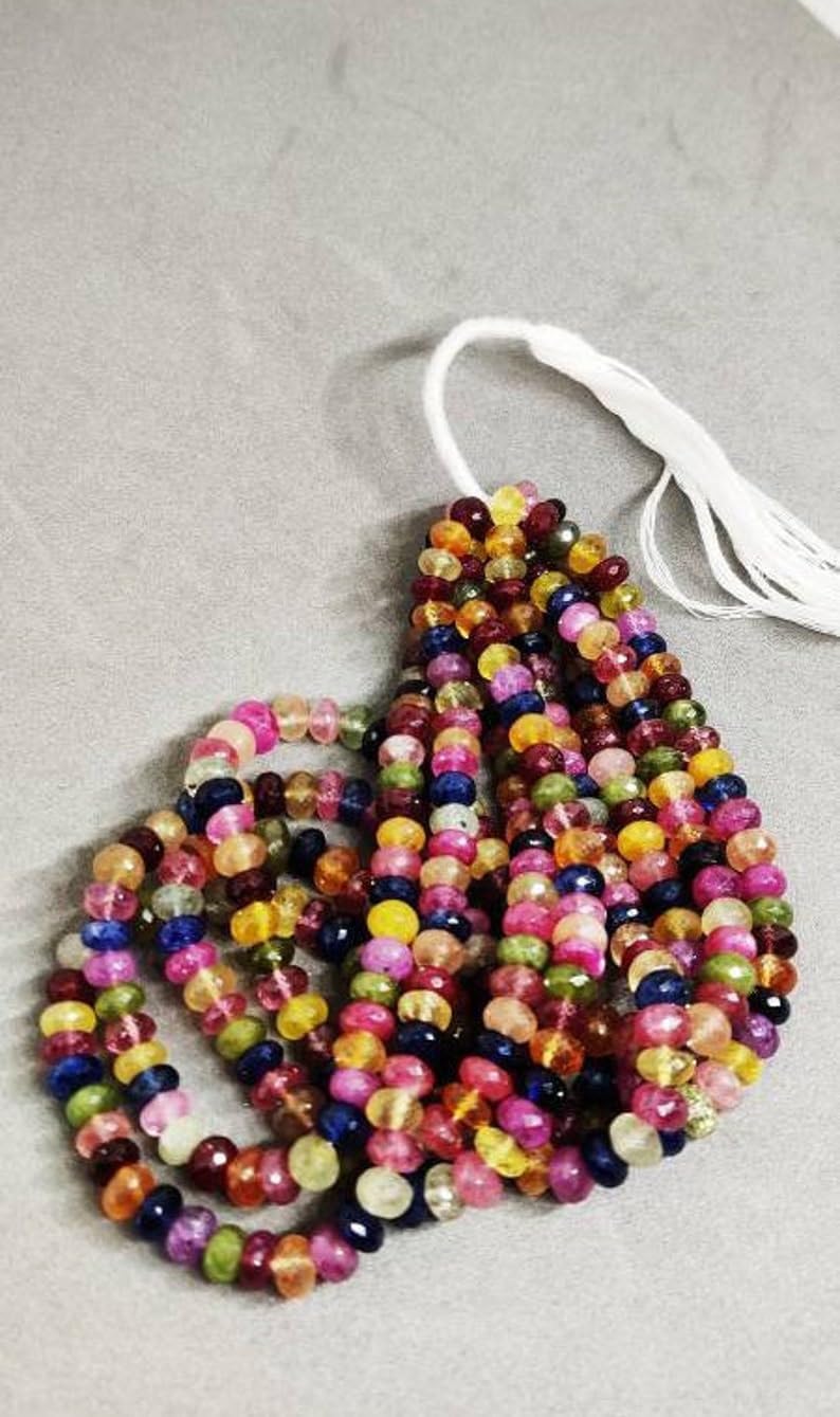 Natural Ruby, Blue Sapphire, Yellow Sapphire Rondelle Faceted Beads /8-9.5 mm 16 inch Long String Jewelry Making Gemstone Beads for Necklace Bracelet
