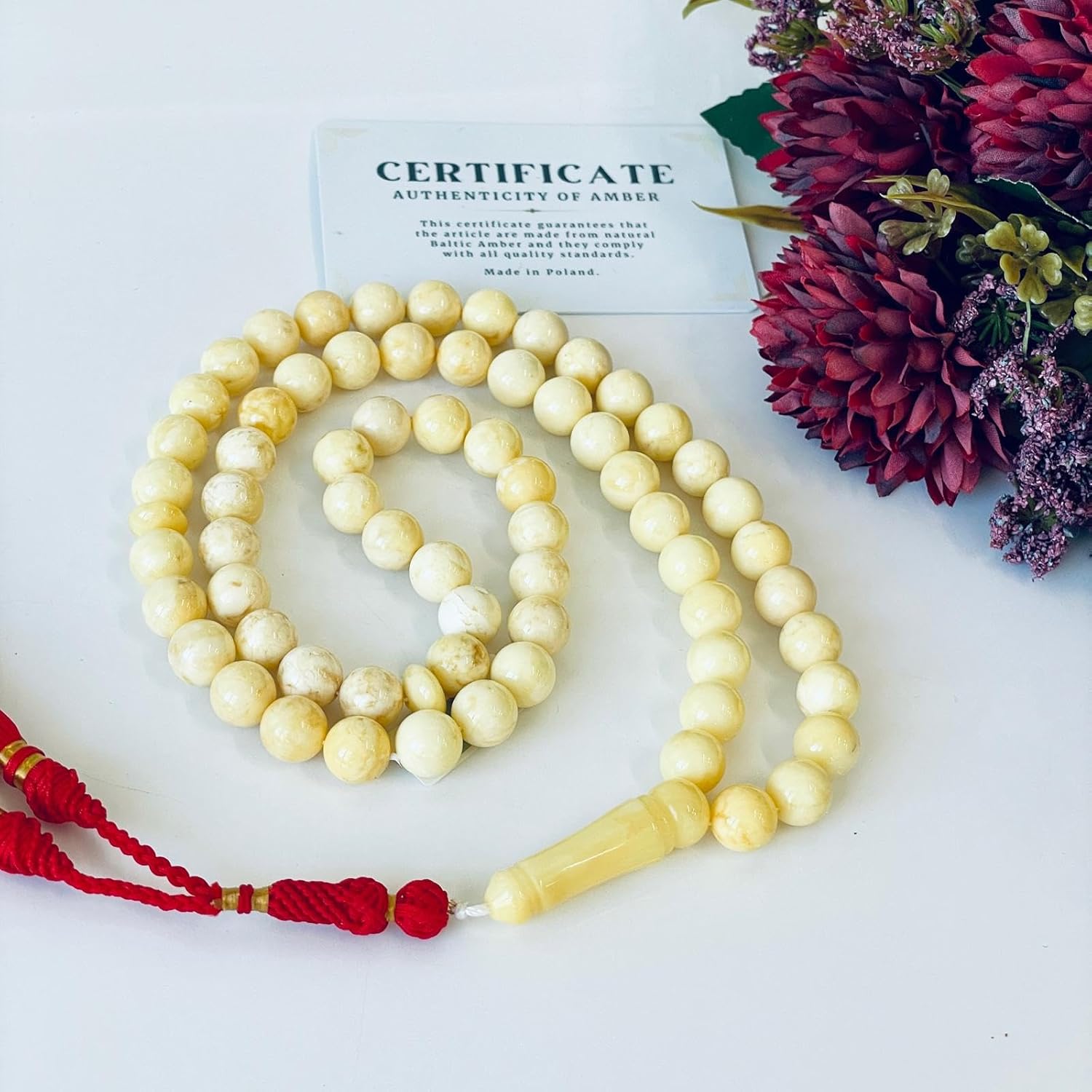 Natural White Amber Beads, Islamic Prayer, Tasbih, Prayer Beads