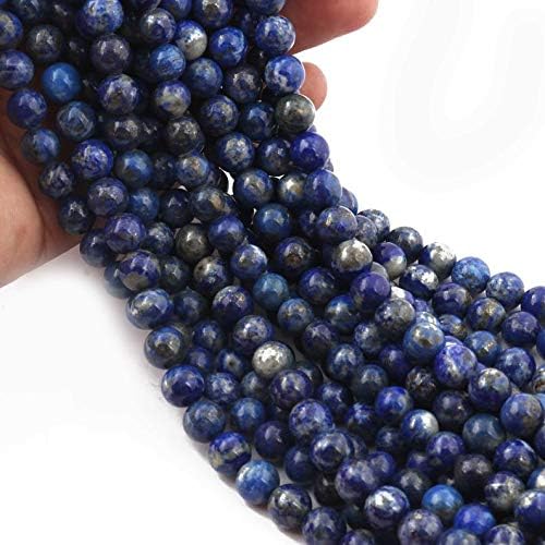 GEMZ 16 inch Strand of Natural Lapis Lazuli Round Shape Faceted Cut Blue Color Beads for DIY Jewelry Making- Earring Necklace Bracelet.