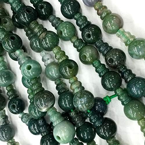 1 strands natural green moss agate pagoda tee three links buddha head tibet guru barrel big hole beads size: 10mm+6x8mm (10 sets/lot) 04230