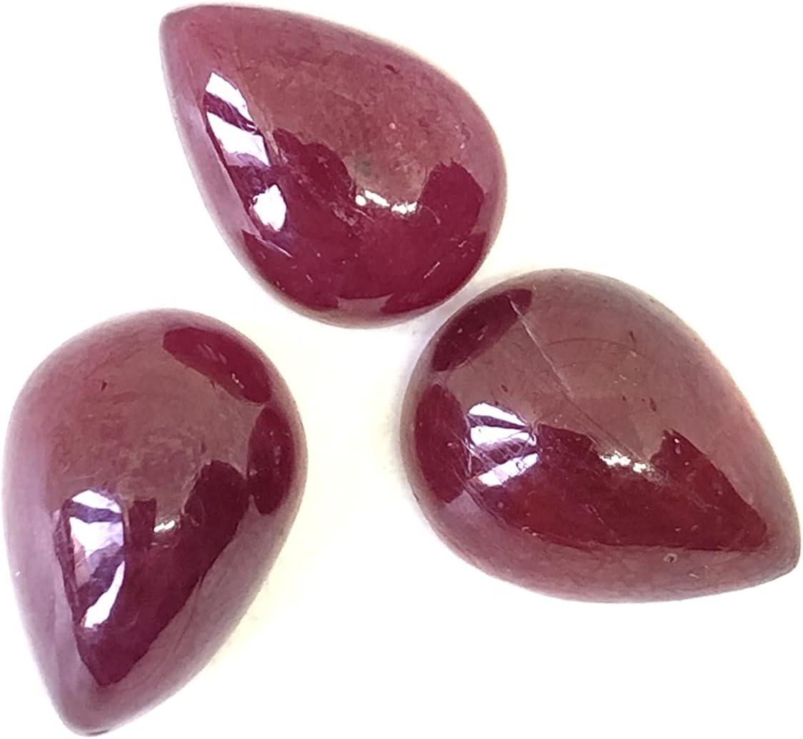 25.85 Ct Deep Red Ruby Pear Shape Cabochon Size 13 To 14.50 mm Valuable 3 Pieces Lot Loose Gemstone Best For Making Ring, Earring, Pendant, Necklace Jewelry