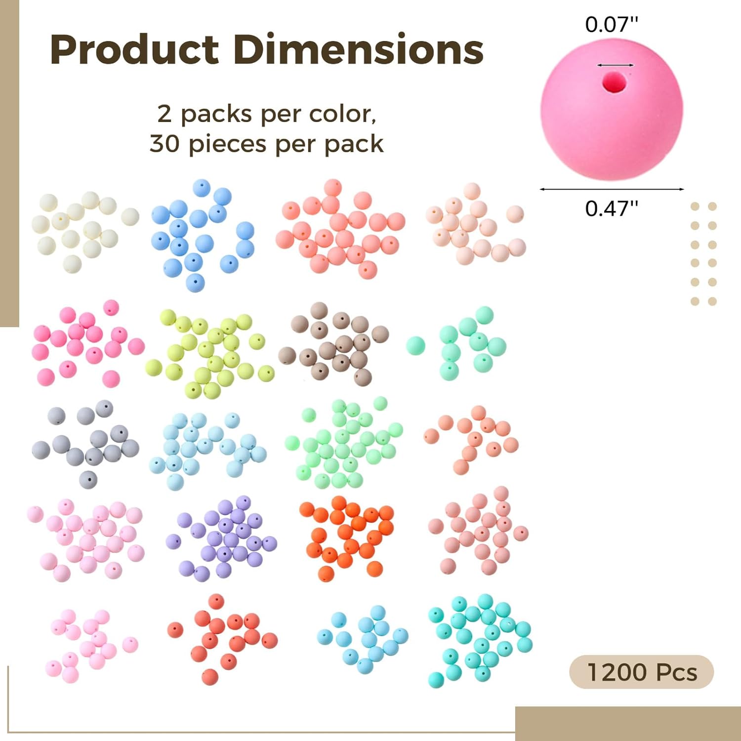 Generic 12Mm Round Frosted Acrylic Beads, 1200 Pcs Assorted Colors Matte DIY Jewelry Making Bulk Kit, Supplies Craft for Necklaces Bracelets Keychains