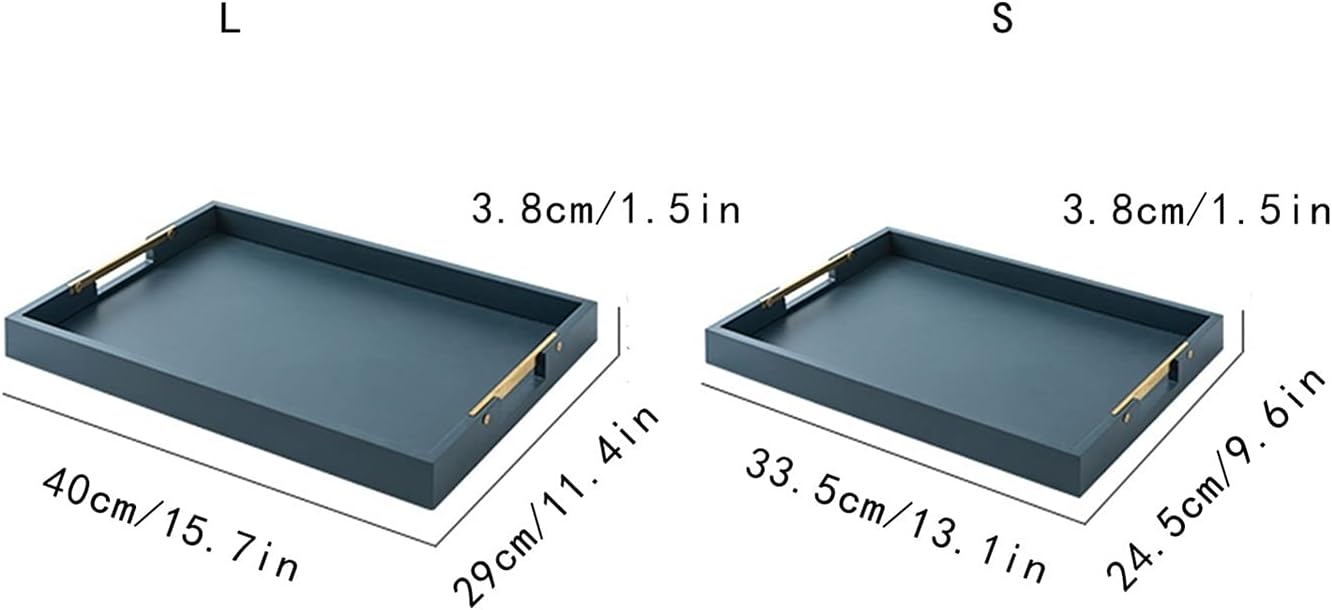 Tray Serving Tray and Platter, Rectangular Wooden Thick Metal Handle Snack Tray, Breakfast Tray, Stylish Farmhouse Decor Serving Platters Serving Trays(A,Medium)