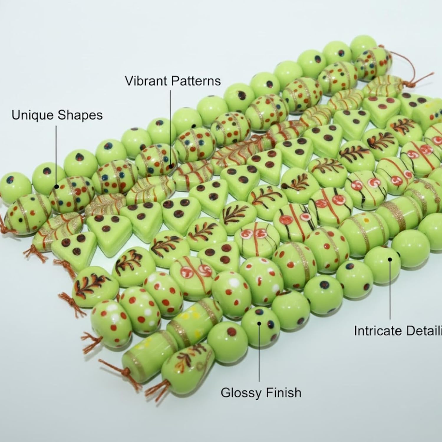 Multi Style Glass Beads, Handmade Lampwork Beads for Jewelry Making, DIY Craft & Decoration, Light Green (20)