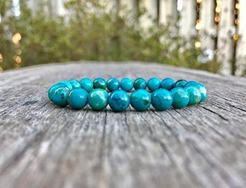 good luck gift 7.5mm Stretchable Blue Peruvian Chrysocolla Bracelet Round, Smooth 7