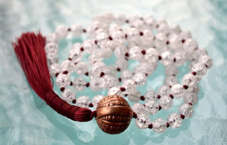 Natural Himalayan Crackle Quartz 6mm 108 Mala Beads, Spiritual, Meditation Beads, Reiki, Japa Mala, Buddhist Prayer Beads, Yoga Bracelet, healing beads LKMALA-RRGU-1695, 34 inch