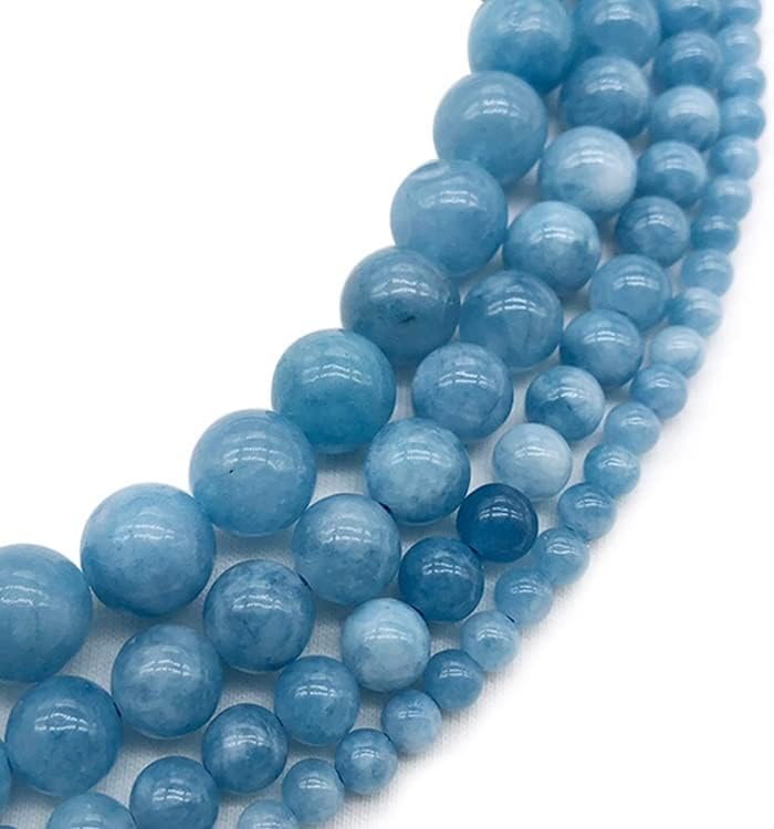 Natural Blue Aquamarin Stone Round Spacer Loose Beads for Jewelry Making Bracelet Necklace (Color : D, Size : 4mm)