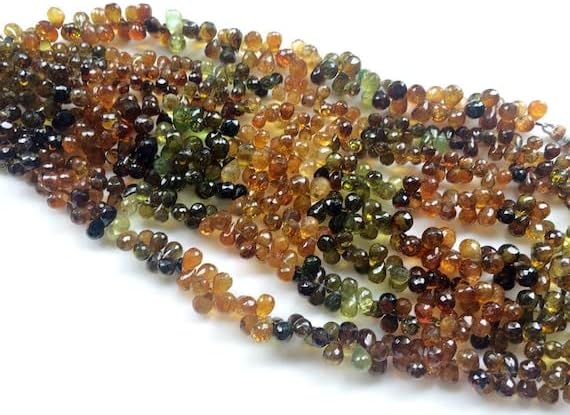 Beads Gemstone 1 Strand Natural Petro Tourmaline Faceted Teardrops, Tourmaline Beads, Petro Tourmaline Necklace, 4x6mm - 5x7mm 8 Inch Long Long Code-HIGH-19353