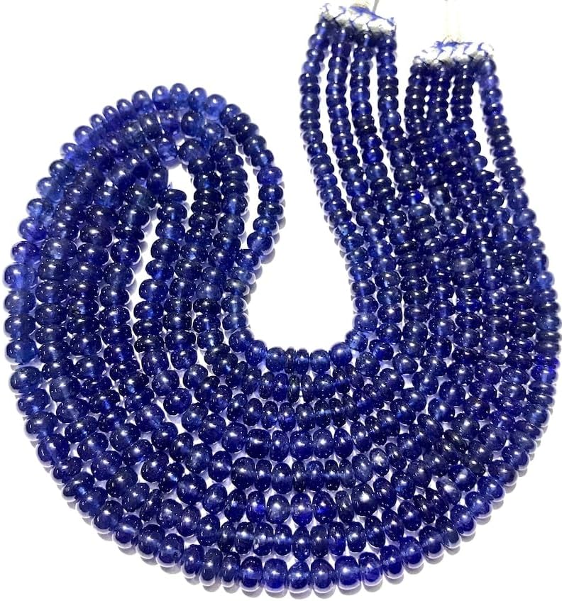 Natural Blue Sapphire roundelle Smooth Beads 6-7.5 MM 17 inch Long String Jewelry Making Gemstone Beads for Necklace Bracelet