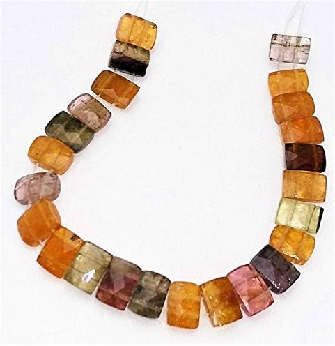 nice natural multi tourmaline faceted double drill beads, rectangle shaped beads,6.5x9 mm - 6.5x10 mm,6.5 inch strand[e1075]