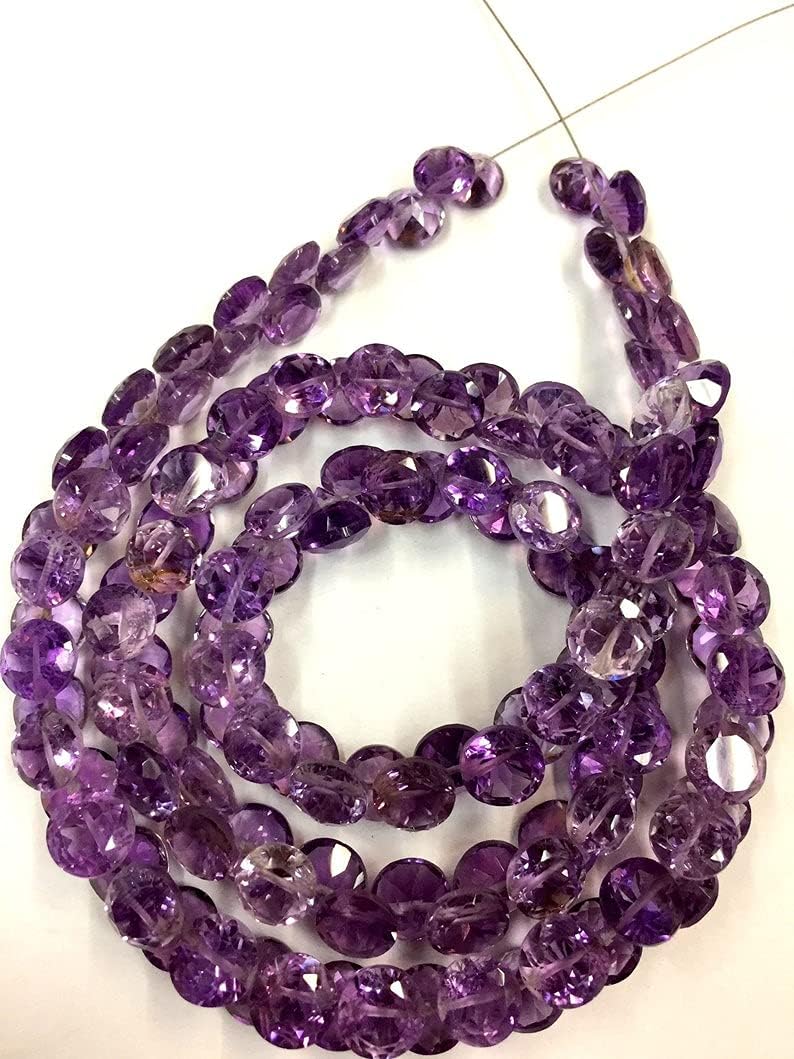 8 inch Strand of Natural Amethyst 8mm concave Faceted briolette Beads for DIY Jewelry Making. |BRIO_00106