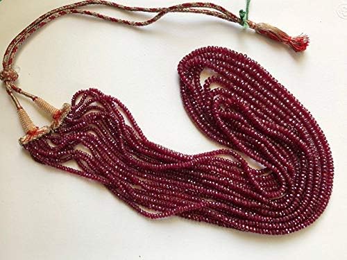 8 Strands Longido Ruby Faceted Beads, 2-5mm Natural Ruby Faceted Rondelles, 16-24 Inches Descending Genuine Ruby Necklace