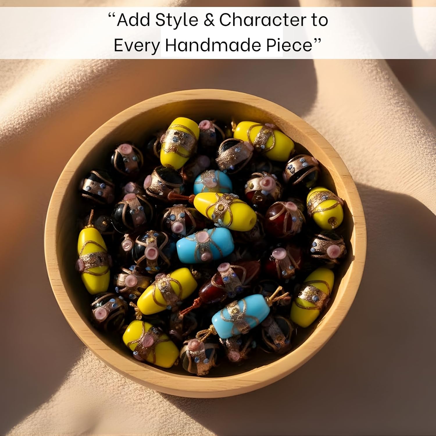 Handcrafted Lampwork Glass Beads | Mixed Color Strands with Floral & Foil Designs | Available in 50 Strands | Oval & Barrel Artistic Beads for Jewelry Making & DIY Crafts.