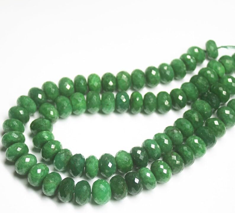 13 inch Strand of Natural gem Green Emerald, 12mm Rondelle Faceted Beads for DIY Jewelry Making. | Beads_04194