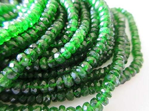 Green Chrome Tourmaline Faceted Rondelle Beads, Faceted Chrome Dravite Green Tourmaline, 3mm to 4mm, 16 Inch Strand Code-HIGH-49671