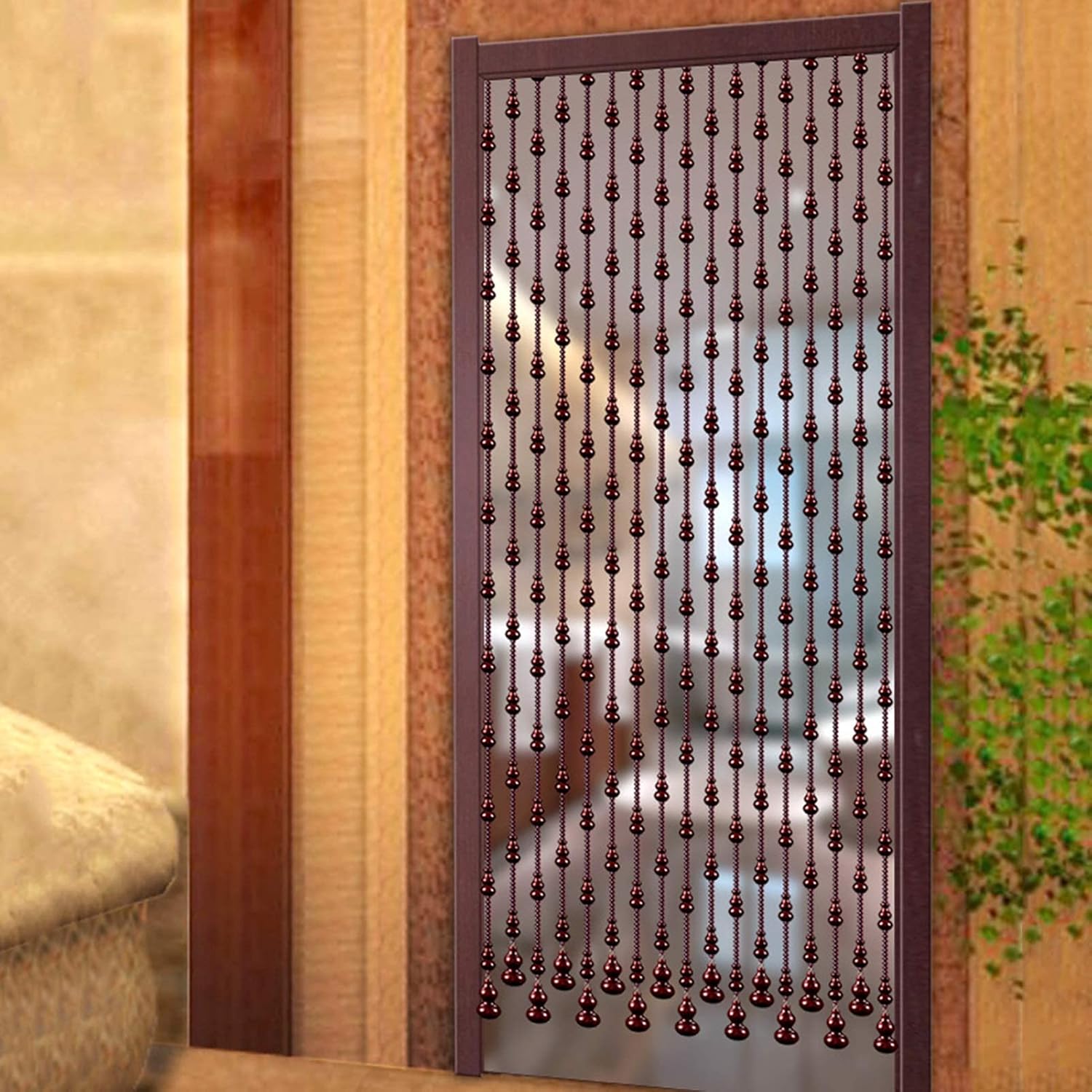 Natural Wooden Beads Door String, Natural Peach Wood Handmade, Indoor and Outdoor Partition Punch-Free Design, Customizable Beaded Curtain (Color : A, Size : 29 strands-115x212cm)