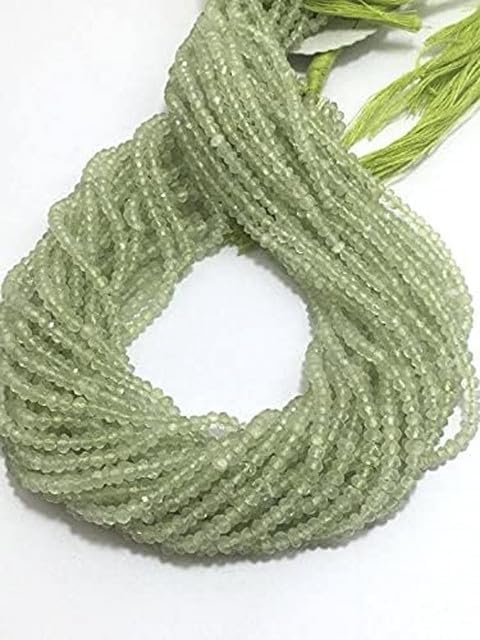 Natural Prehnite Micro Faceted Rondelle Beads, 3mm to 3.5mm, 13 inches Semiprecious Stone Beads lot of 10 Strands CHIK-STRD-96190