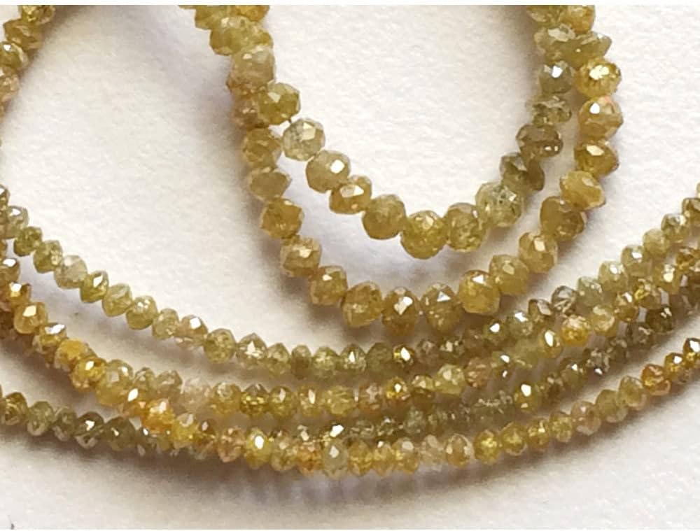 1.5-3mm Yellow Sparkling Faceted Rondelle Diamonds, Diamond Faceted Beads, Yellow Conflict Free Diamonds For Jewelry (4IN To 8IN Options), 1.7 MM - 3 MM