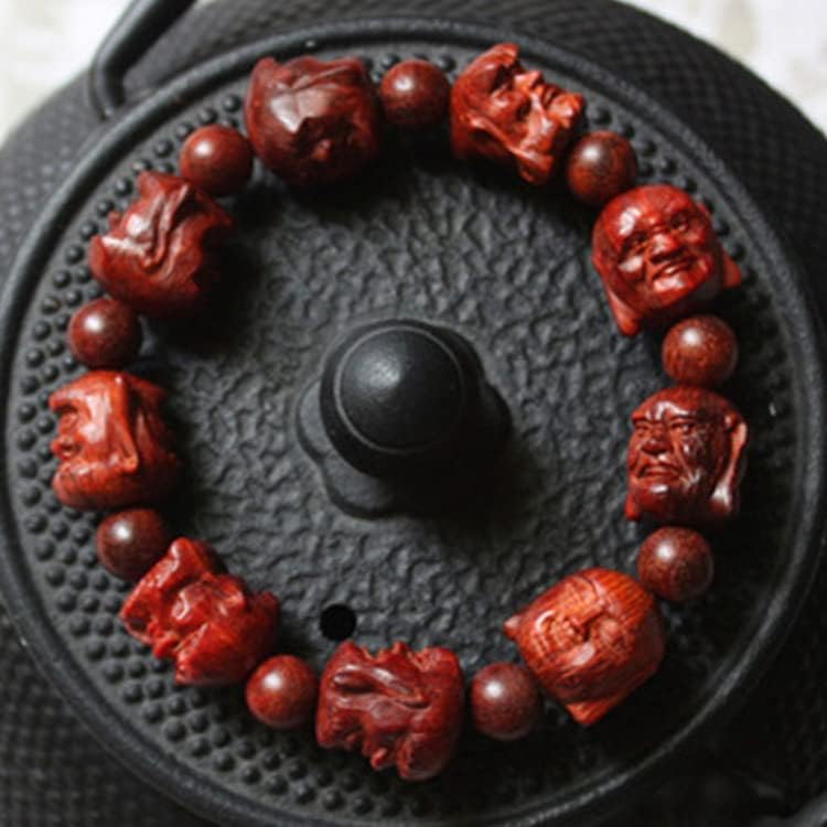 Mascot Wooden Crafts Wood Carving Art Wood Decoration Artwork 印度小叶紫檀 雕刻珠 人头珠 十八罗汉手串佛珠 喜怒哀乐四面佛(小叶紫檀18MM 四面)