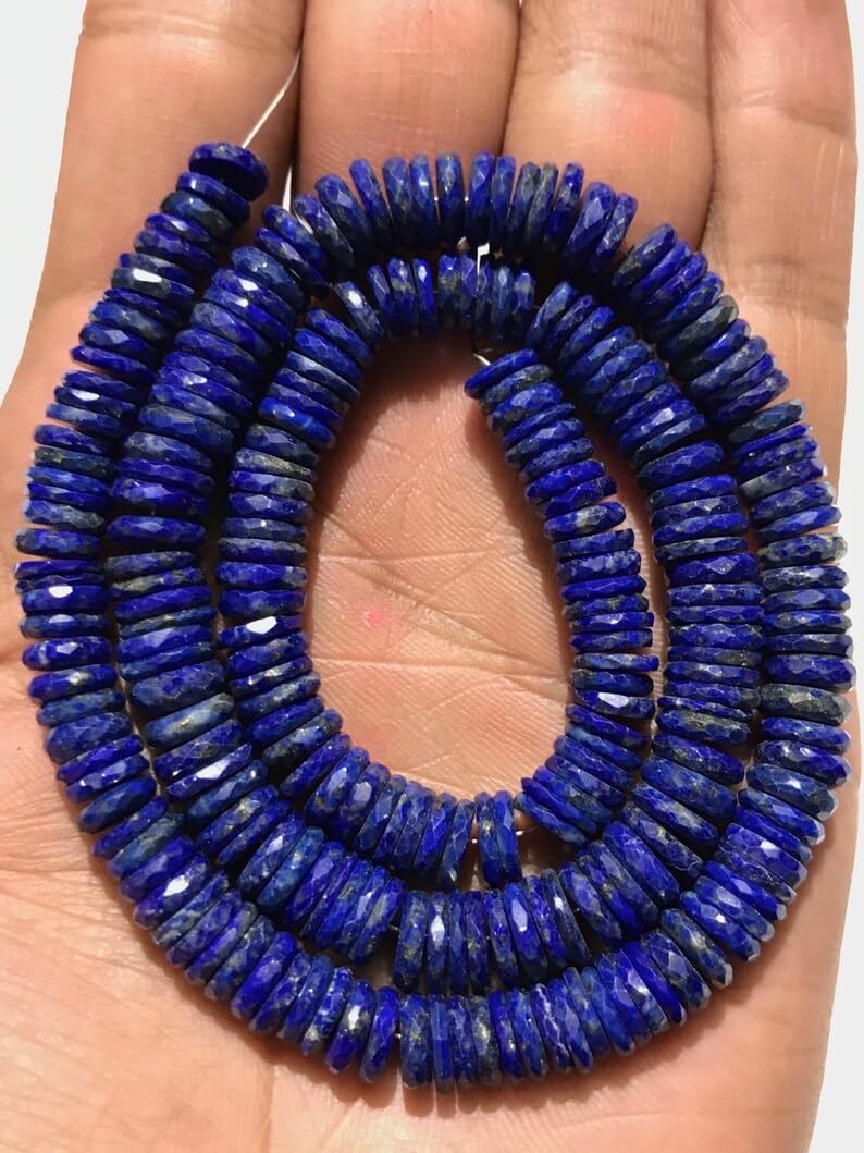 Natural Lapis Lazuli Wheel Faceted Beads 7x8mm 17 inch Long String Jewelry Making Gemstone Beads for Necklace Bracelet