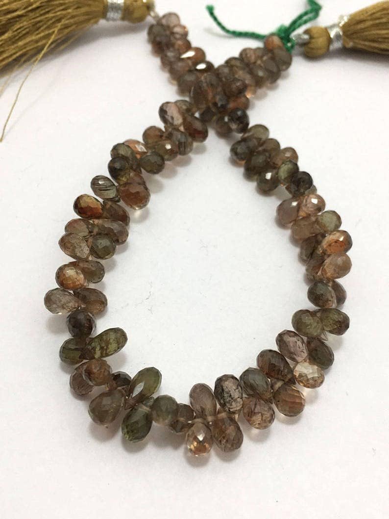 8 inch Strand of Natural Andalusite 4x6-4x7mm Drop Faceted briolette Beads for DIY Jewelry Making. |BRIO_00398