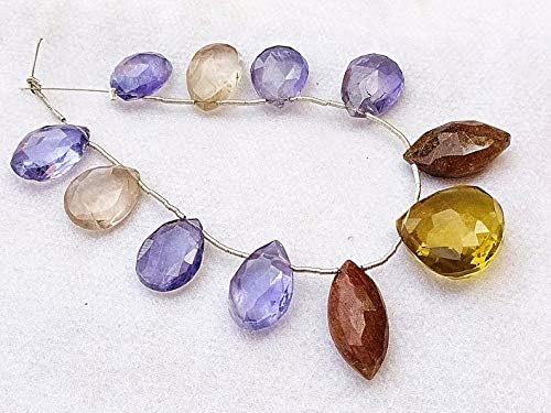 GEMZ 16 inch Strand of Natural Multi Gemstone pear Shape Faceted Cut Multi Color Color briollete Beads for DIY Jewelry Making- Earring Necklace Bracelet.