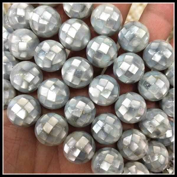 Davitu 28pcs Nature seawater Shell Beads Round Ball Shape Size 14mm Faceted Shape for Luxury Jewelry Designs DIY findings - (Color: Grey ED)