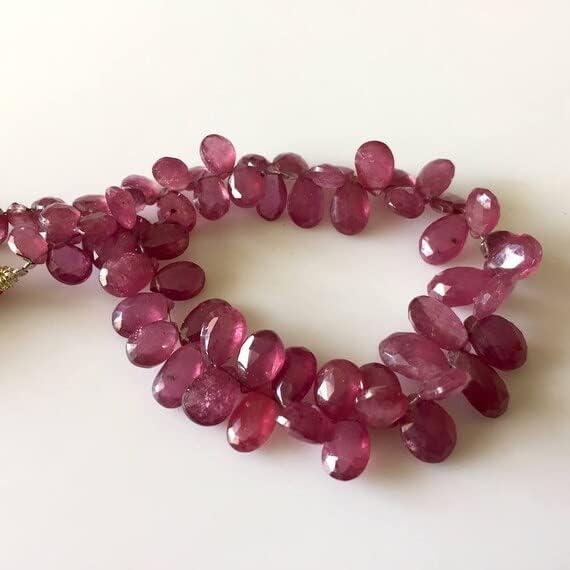 Faceted Glass Filled Ruby Pear Shaped Briolette Beads, Pink Ruby Beads, 8mm to 11mm Beads, 8 Inch Strand