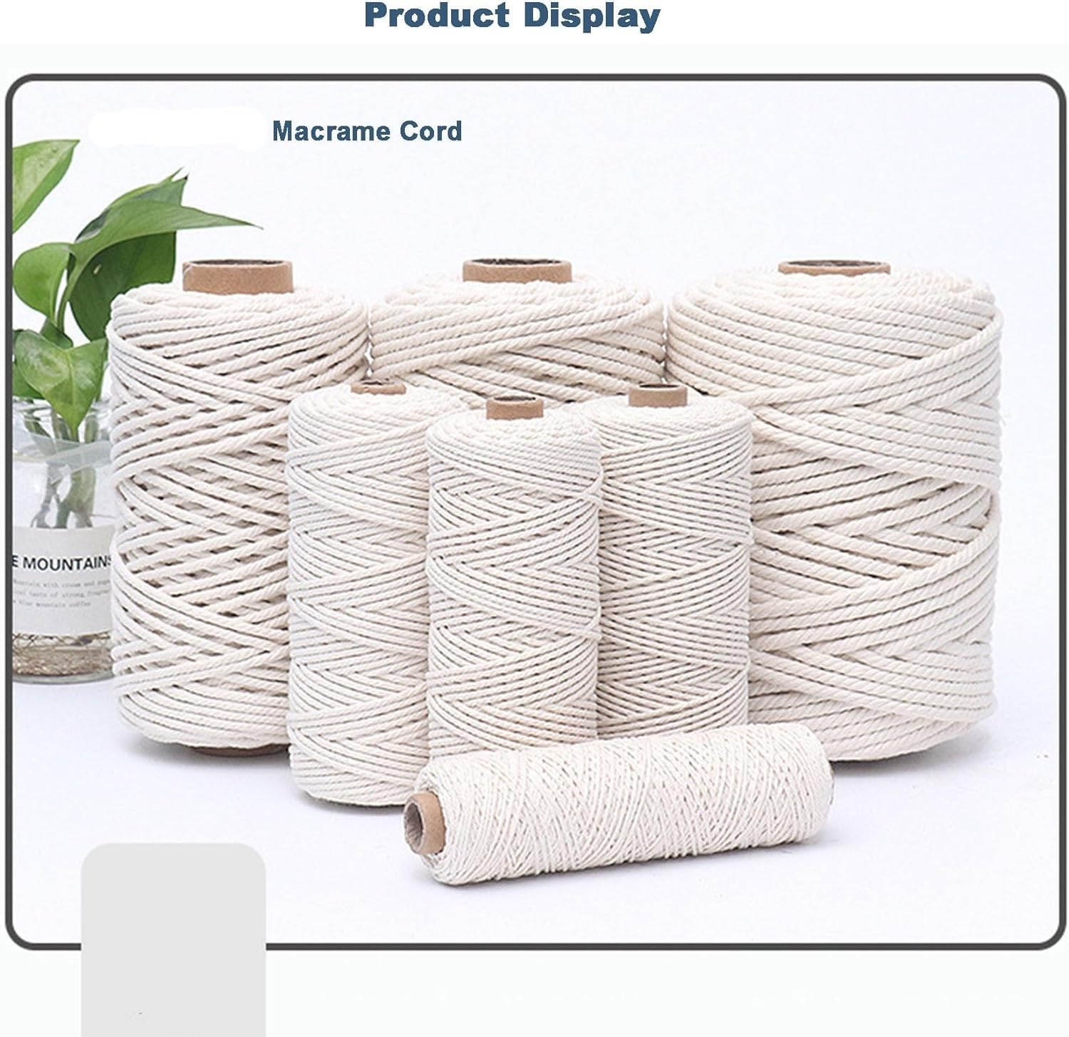 Cotton String Ball, Elastic cord, thread beading string,Macrame Cord Natural Cotton Rope 300 m,Macrame Rope 4 Strand Twisted Soft Cotton Cord 3mm/4/5mm/6, Home DIY Crafting Decoration Decking Rope,Bei