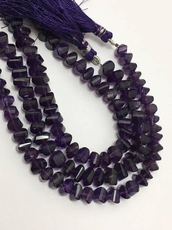13 inch Strand of Natural gem Amethyst, 8mm Twisted Faceted Beads for DIY Jewelry Making. | Beads_03884