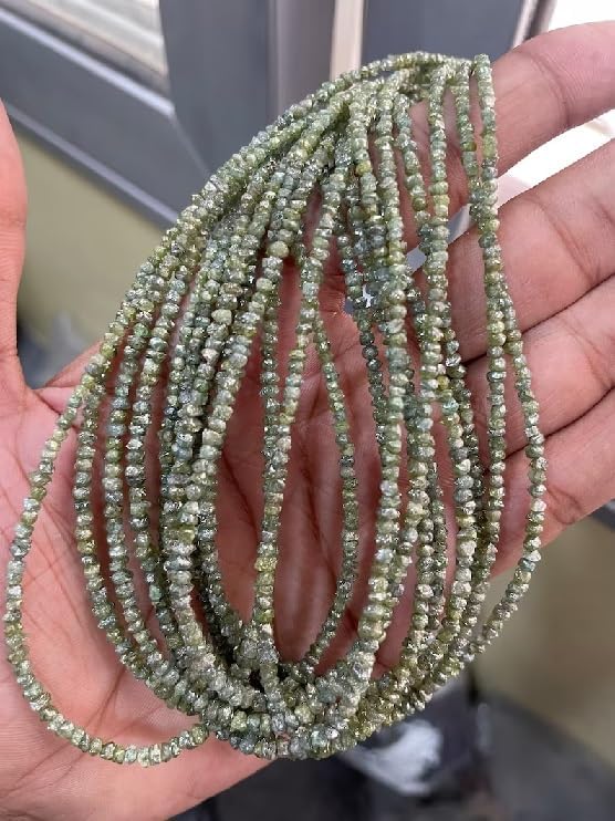 Natural Green Diamond Uncut Beads 3MM Raw Diamond Beads Strand for Jewelry Making