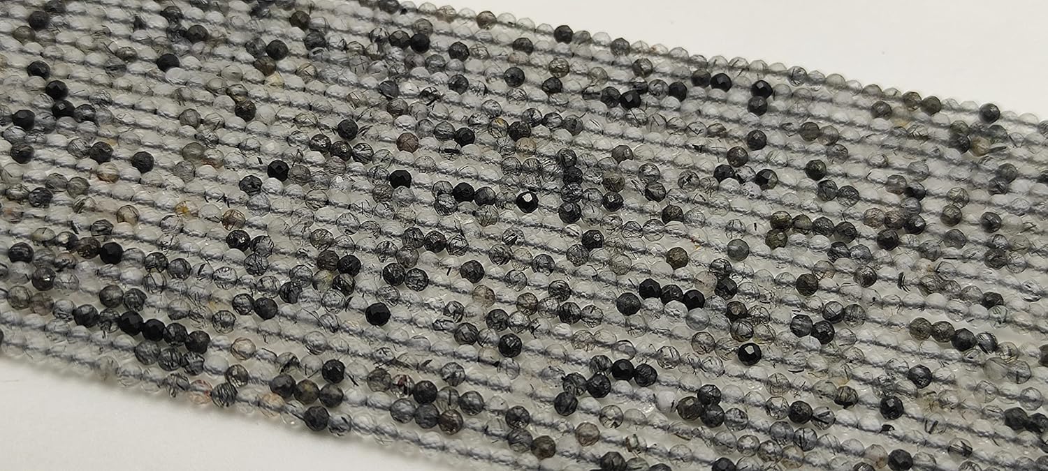 Hanumat Gems Lot of 10 Strands Natural Black Rutile Micro Cut Faceted Rondelle Beads,Rutile Faceted Beads,Rutile Rondelle Bead,Rutile Micro Cut Bead,2-2.5MM Beads,13 Inches Strand.