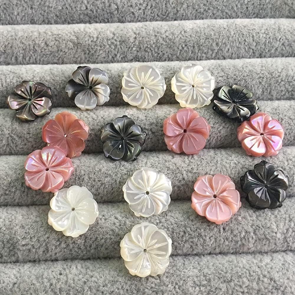Davitu 10pcs 15mm Shell Beads Pink White Natural Mother of Pearl Shell Flower Beads Texture Curved Spacer DIY Jewelry Accessory Making - (Color: Pink as Photo, Item Diameter: 15mm)