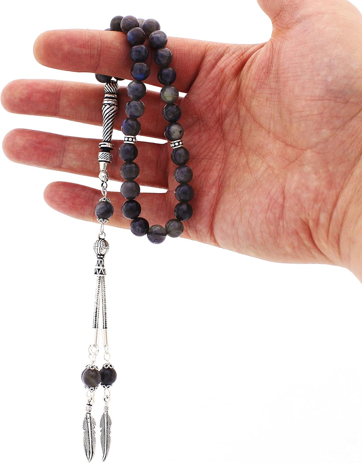 925 Sterling Silver Tassel Labradorite Islamic 33 Prayer Beads Tasbeeh Misbaha