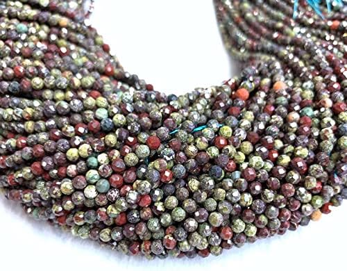 13 inch Strand of Natural gem Dragon Blood Jasper, 3 mm Round Faceted Beads for DIY Jewelry Making. | Beads_03460