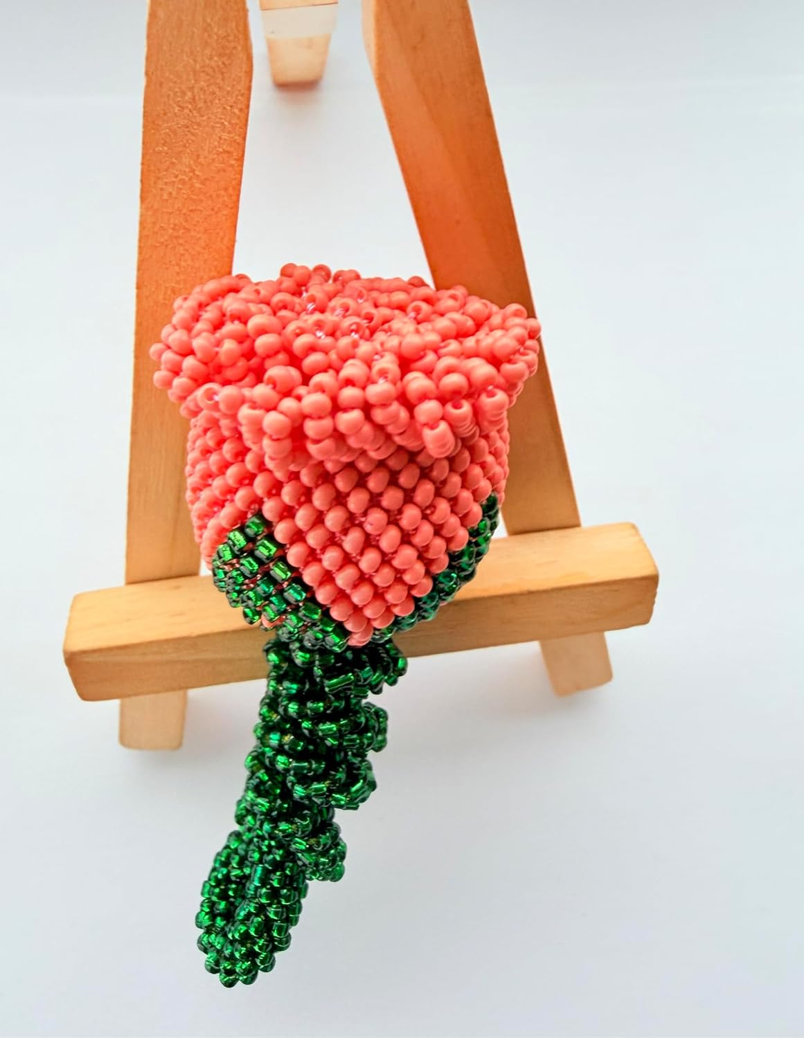 Coral Orange & Green Glass Beads | Elegant Handmade Flower Art Handmade Beaded Rose Ornament