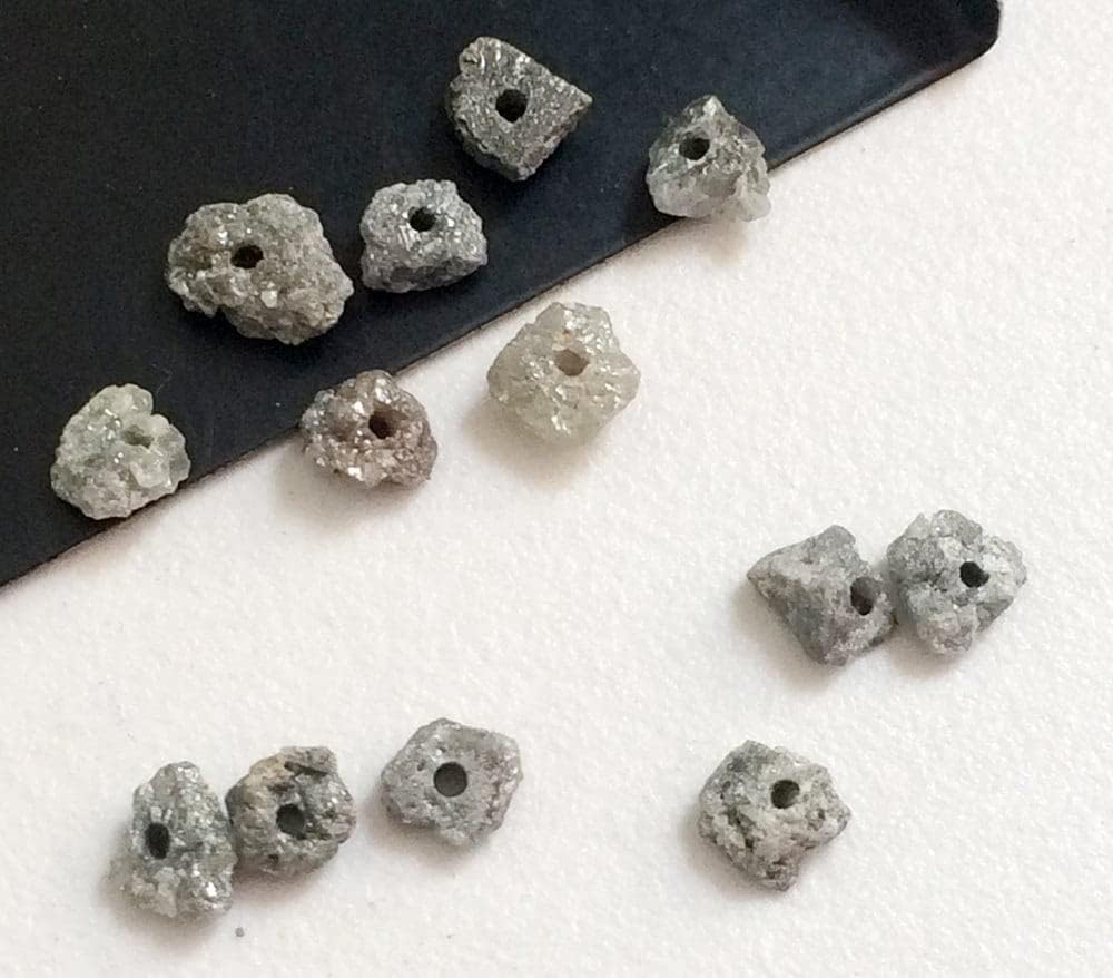 5-7mm Large Hole Gray Rough Diamond Beads, 1mm Drilled Gray Diamond, Chain It And Wear It, Conflict Free Diamonds For jewelry (2Pc To 20Pc), 5-7 MM