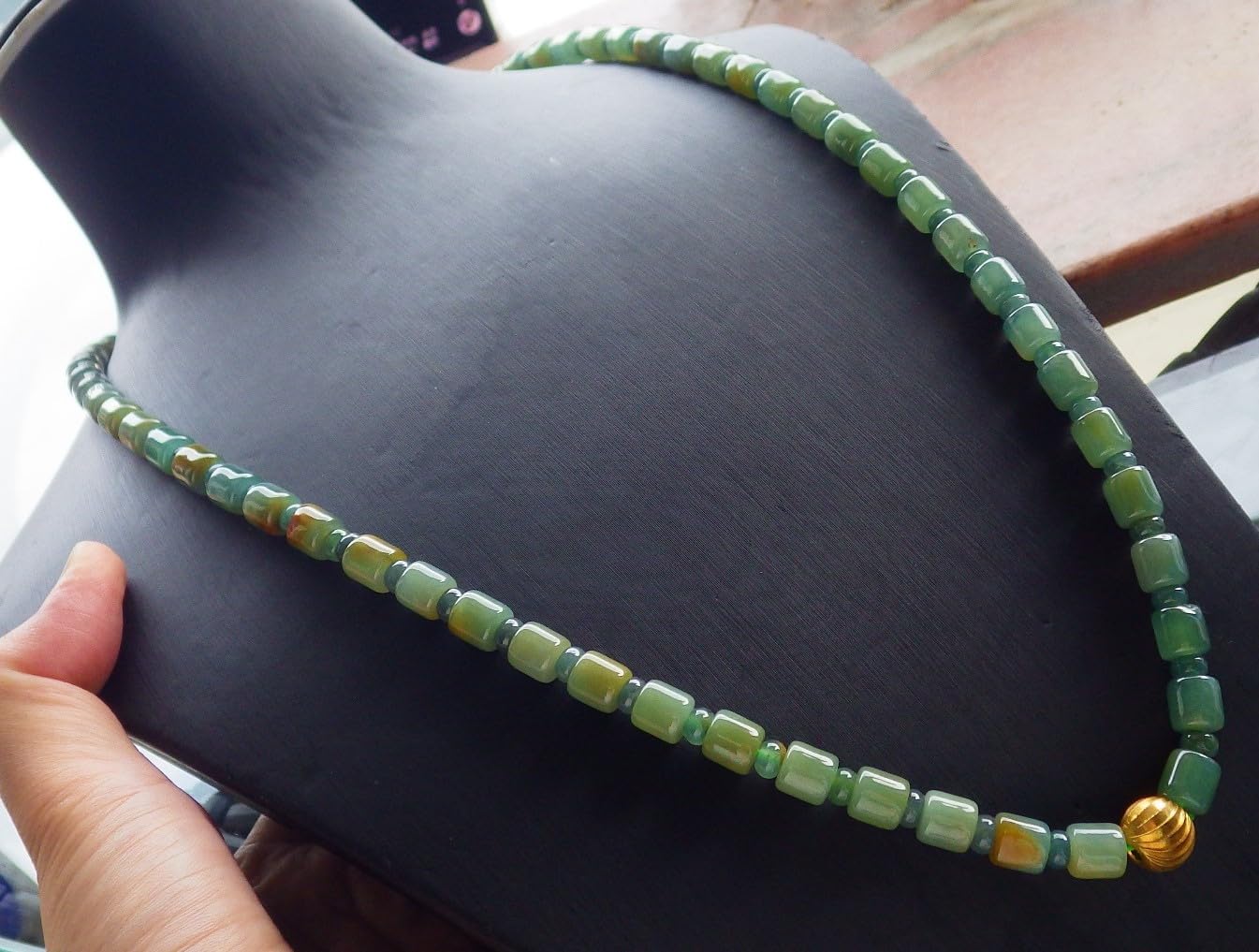 Certified Icy Yellow Green Burma 100% Natural A JADE Jadeite Bead Beads Circle Necklace 25 inches 项链 617426