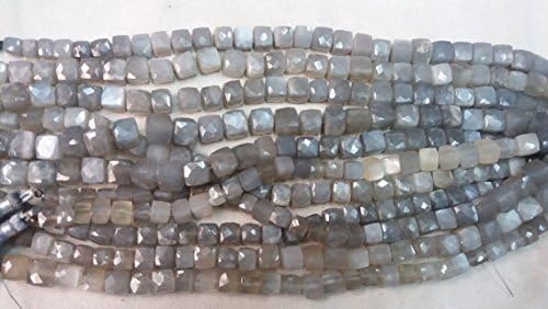 13 inch natural beads strand of 6-7mm faceted cube gray moonstone gemstone briolletes beads for DIY jewelry - necklace, bracelet, earring, ring.