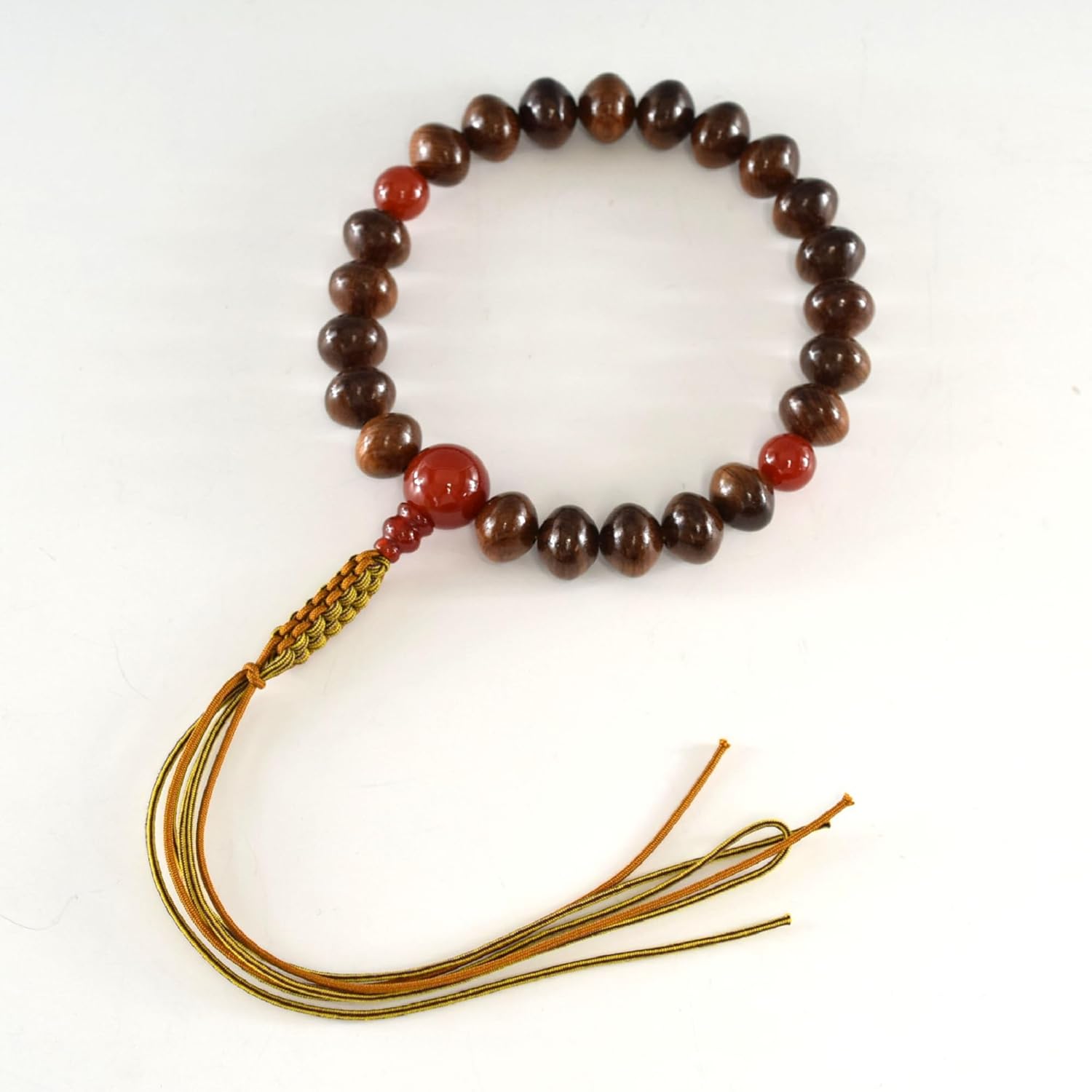 Sendan Wood Lense Beads & Red Agate Japanese Juzu Buddhist Prayer Beads Handemade in Kyoto Japan JUA21