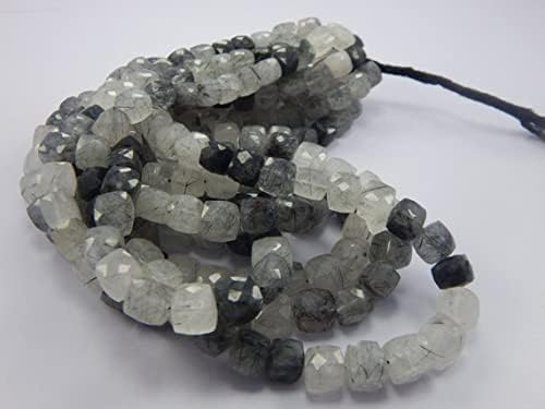 13 inch Strand of Natural gem Black Rutile, 5-8mm Cube Faceted Beads for DIY Jewelry Making. | Beads_01728
