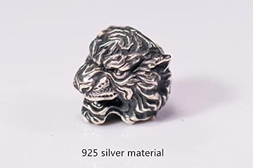 EDC Solid Brass Tiger Head Pendant Parachute Paracord Cord Tool Lanyard Bead zipper pull Gift 925 silver)