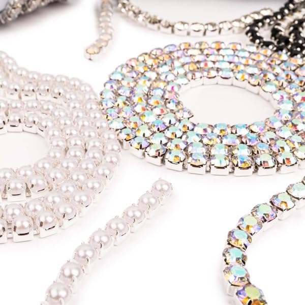 PotomacBeads, 5 Pieces, Crystal Cup Chain Collection, SS24 (5.5mm), 5 Colors, Silver Plated