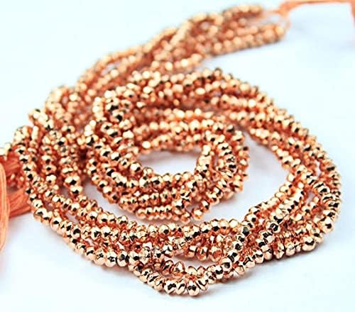Natural Pyrite Copper Coated Faceted Rondelle Gemstone Beads Strand 13